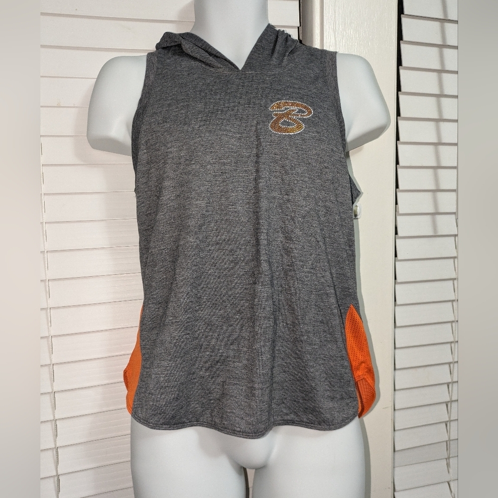 Women's Chicago Bears Football Gray and Orange hooded tank top EUC Size S
